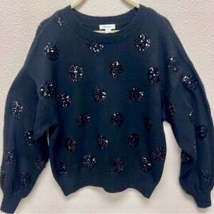 On 34th Black Sweater with Sequin Circles - women’s small - NWT